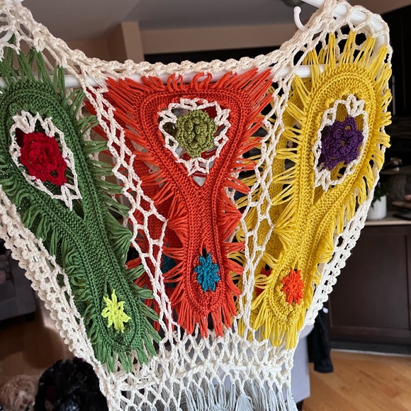 Small Crochet Dress Mesh Knit Orange, White and Green - Picture 5 of 5